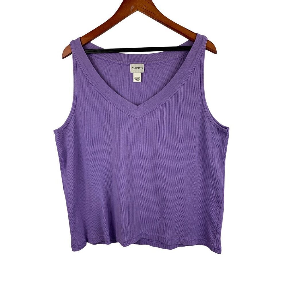 Chicos Womens Purple V-Neck Tank Top Size 3 100% Cotton
